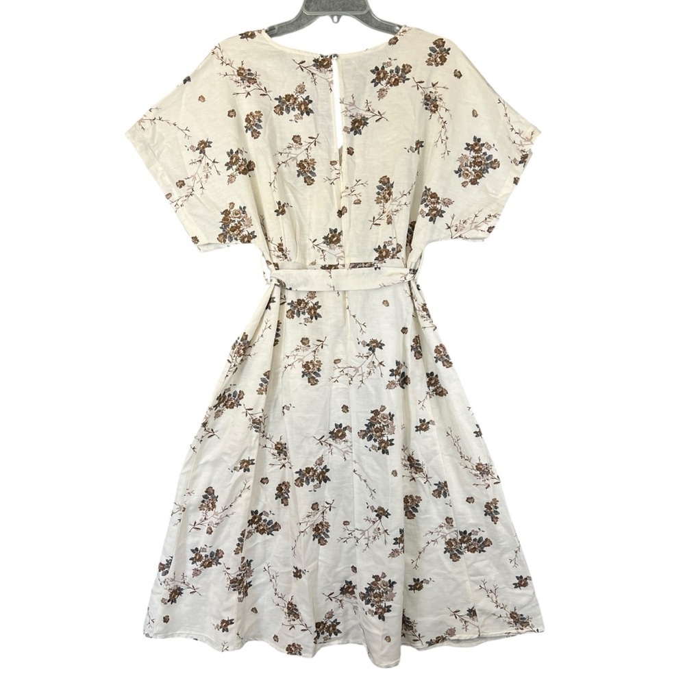 MNG CASUAL Floral Shirt Dress Button Skirt Belted Cream Brown Size 8 NWT - Picture 3 of 9